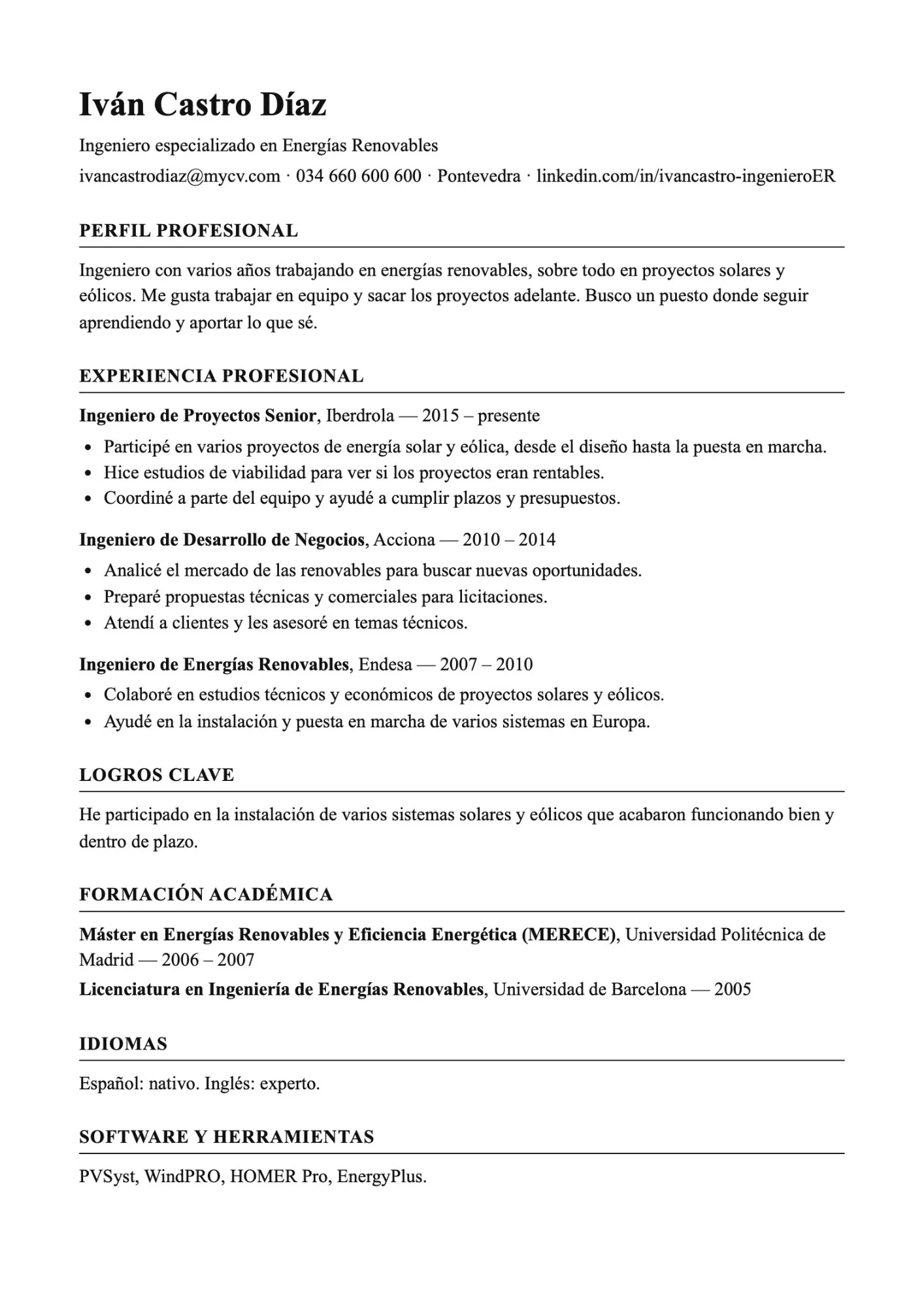 CV antes: texto plano, sin diseño ni logros cuantificados