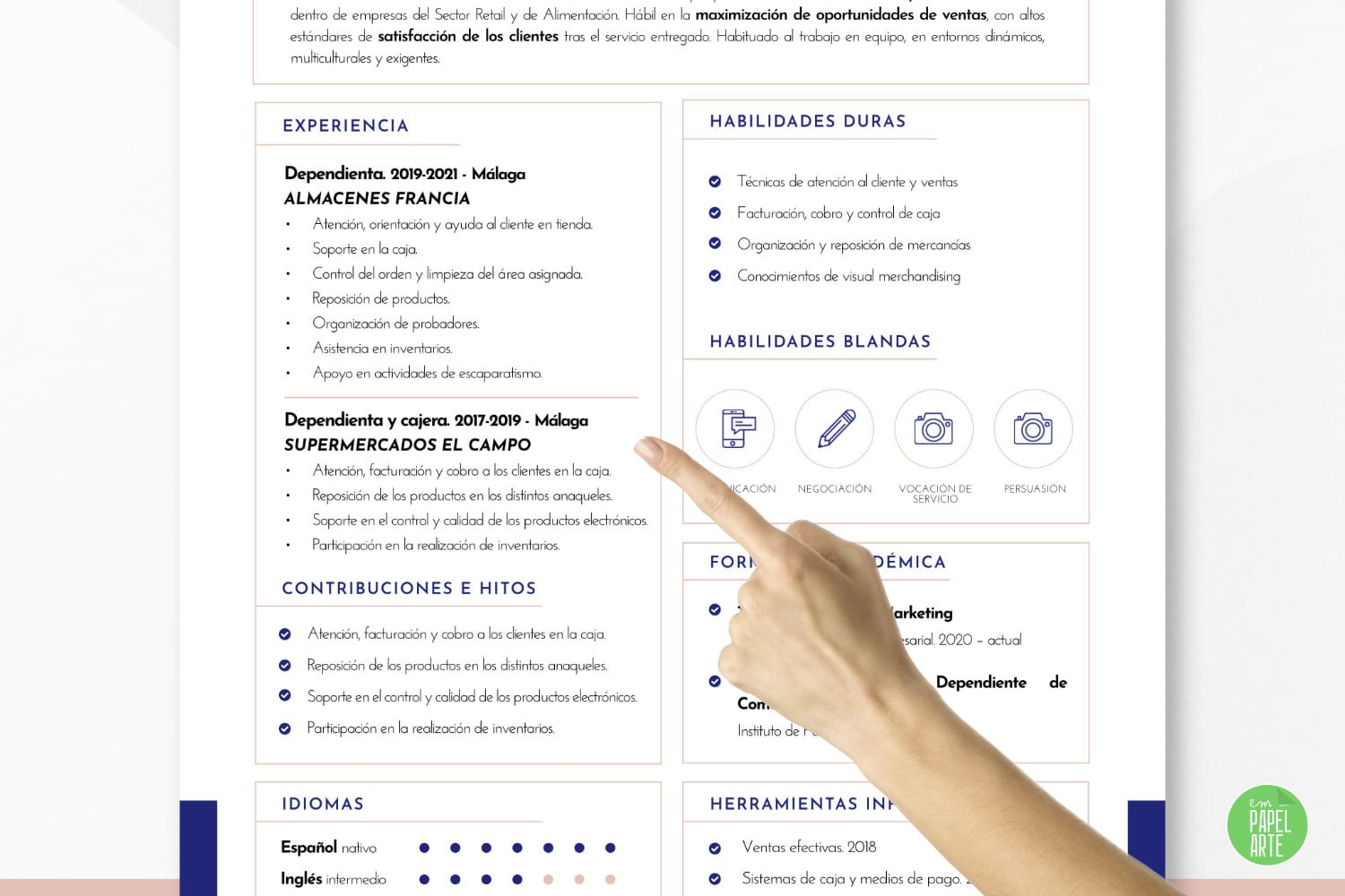 ejemplo CV experiencia profesional dependiente tienda