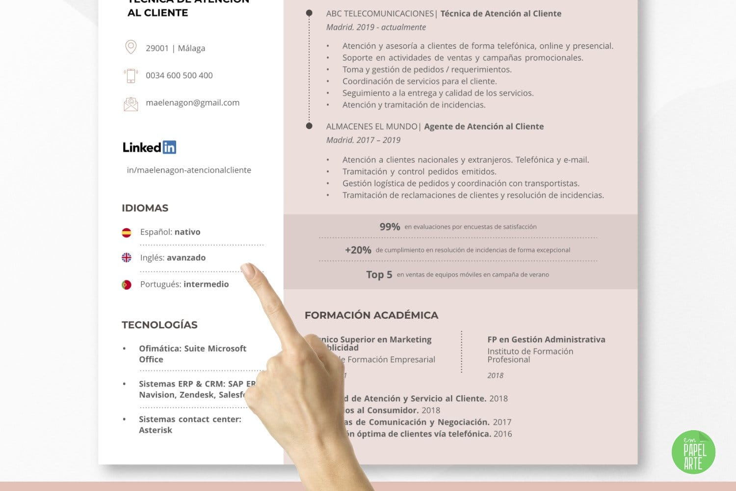 formacion profesional atencion cliente cv